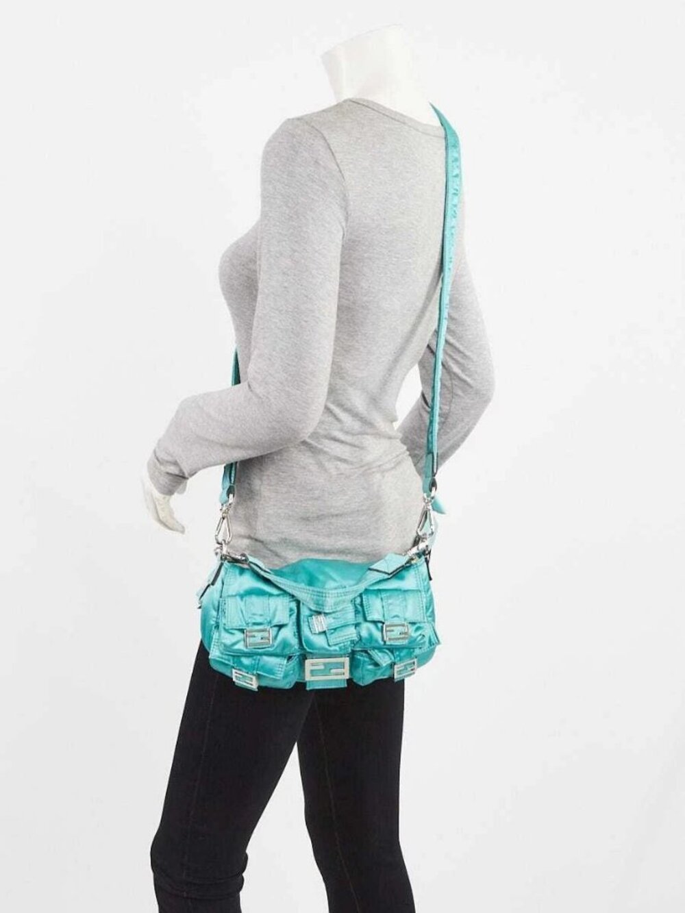 Fendi Green Nylon Convertible Multipocket Belt Baguette Bag 8BR808 - Picture 2 of 12